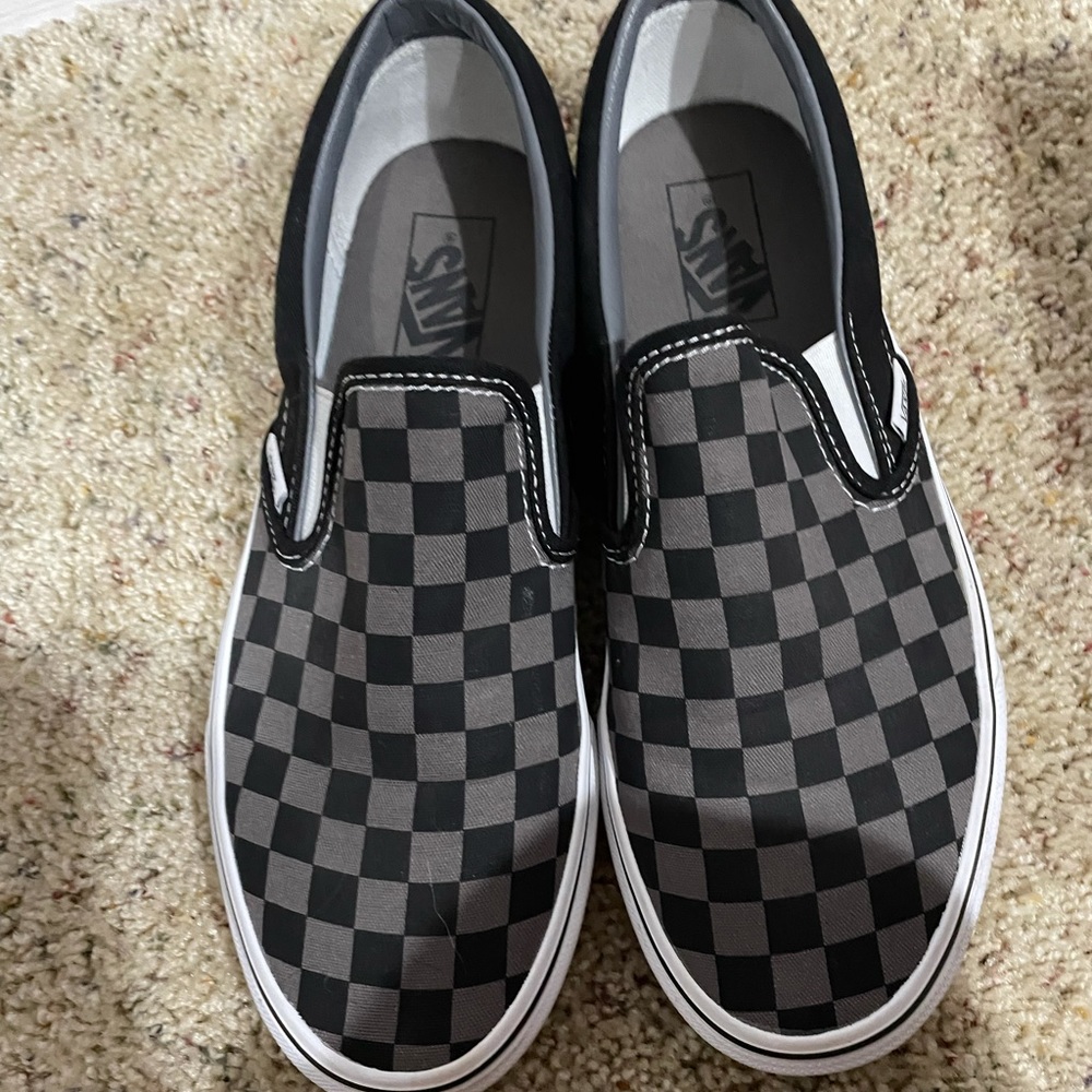 Grey & Black Checkered Slip-On Vans